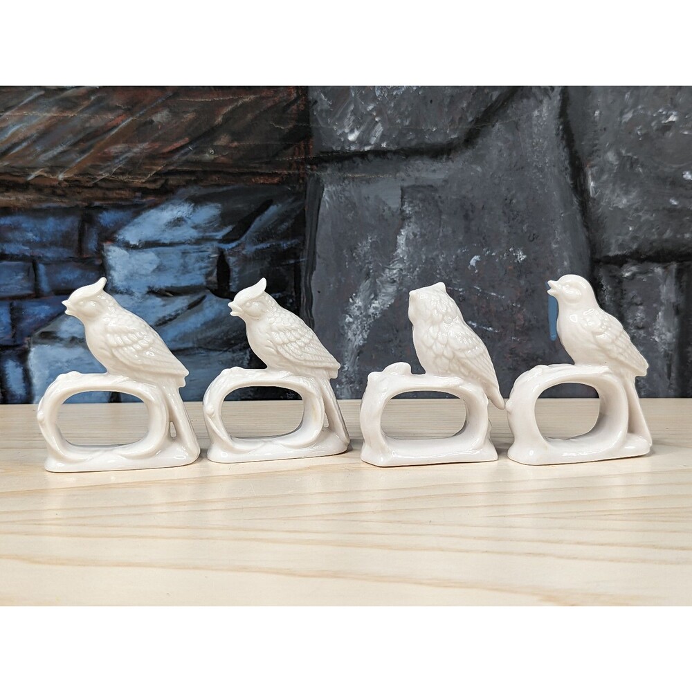 VTG ARDALT FIGURAL Porcelain Napkin Rings Porcelain OWL BIRD Lot 4 Thanksgiving
